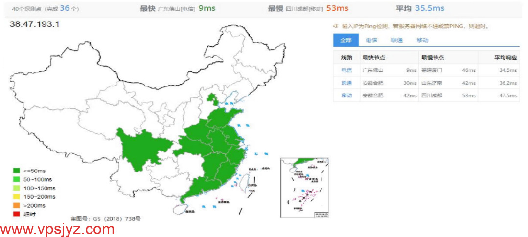 电信、联通、移动网络在全国各地访问的延迟情况