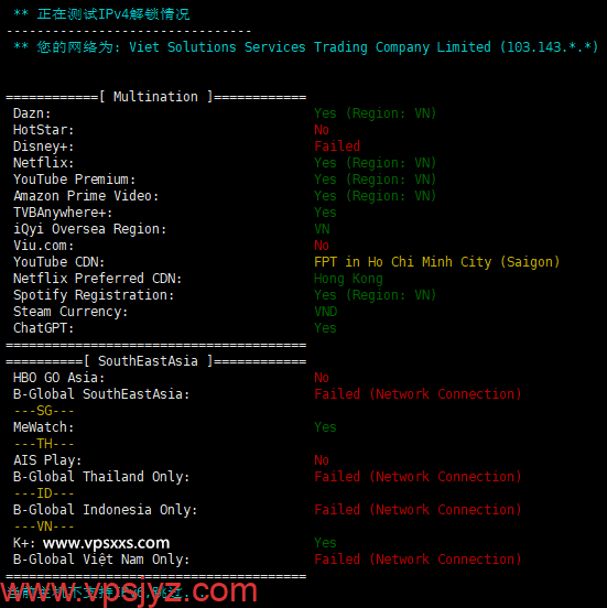 vHost越南vps东南亚地区流媒体解锁能力测试