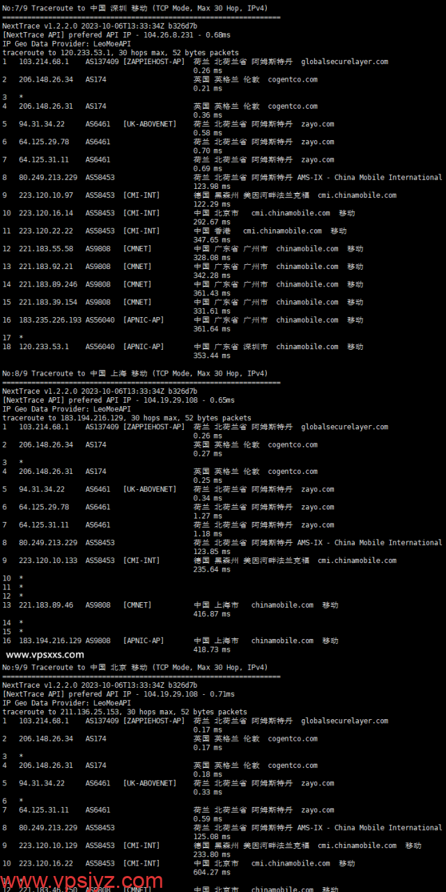 ExtraVM荷兰vps移动回程路由