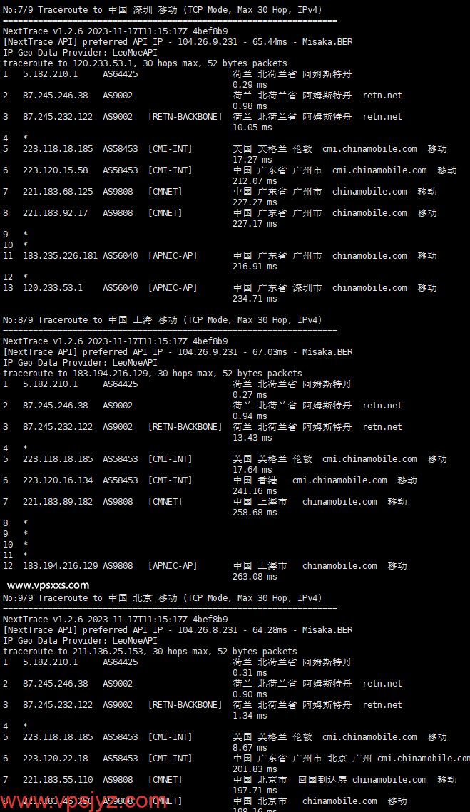 Phanes Cloud荷兰VPS移动回程路由