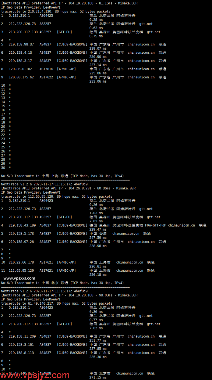 Phanes Cloud荷兰VPS联通回程路由