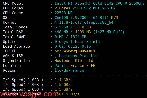 hosteons法国VPS硬件测试