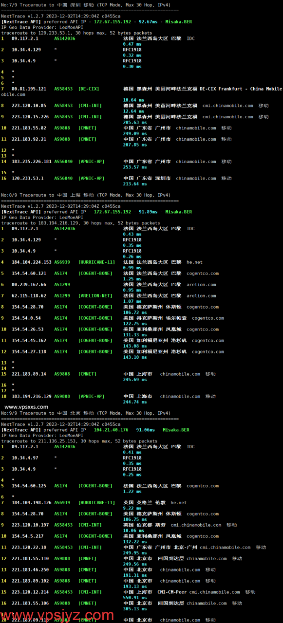 hosteons法国VPS移动回程路由