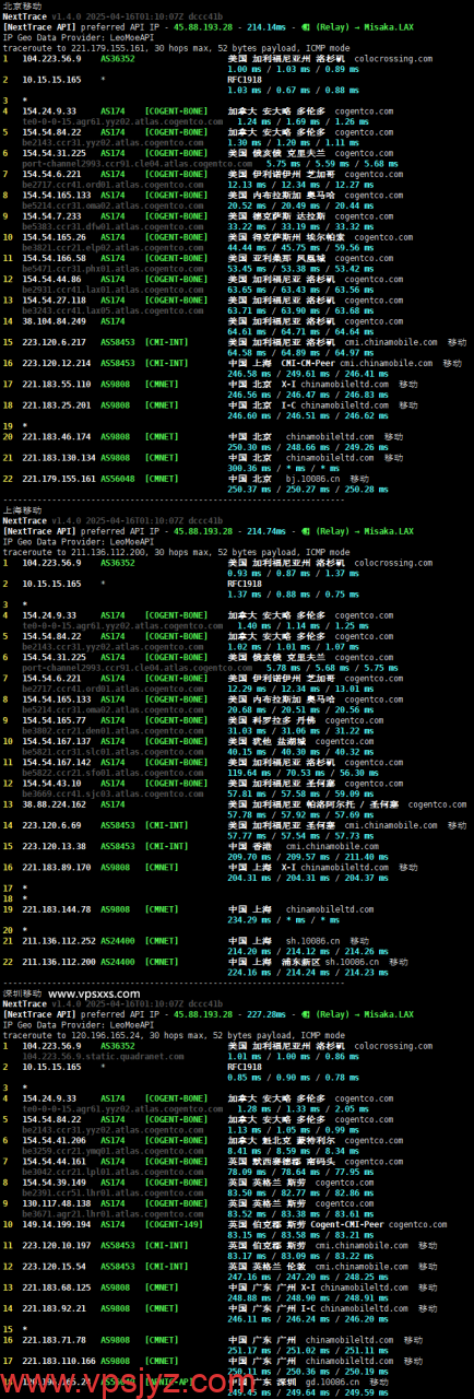 ColoCrossing加拿大多伦多VPS移动回程路由