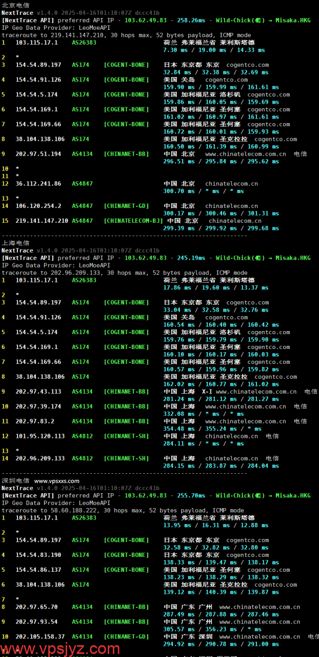 justhost韩国VPS电信回程路由