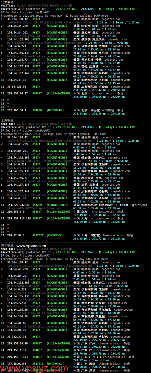 丽萨主机美国纽约家宽VPS联通回程路由