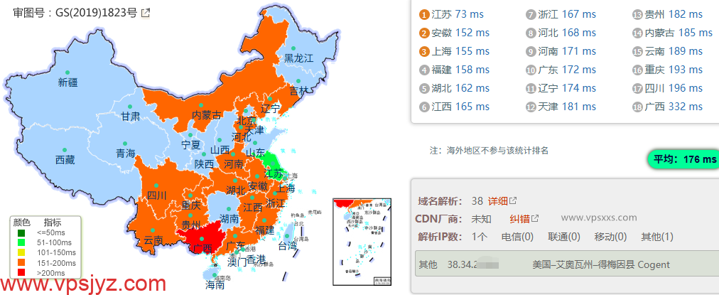 六六云美国双ISP VPS国内ping