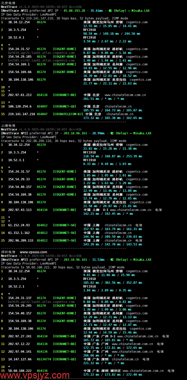 六六云美国双ISP VPS电信回程路由