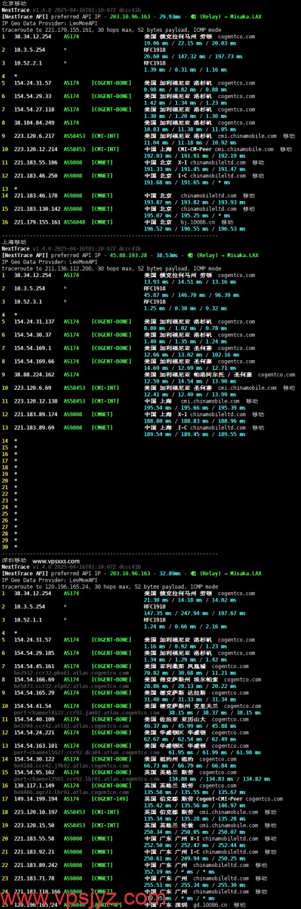 六六云美国双ISP VPS移动回程路由