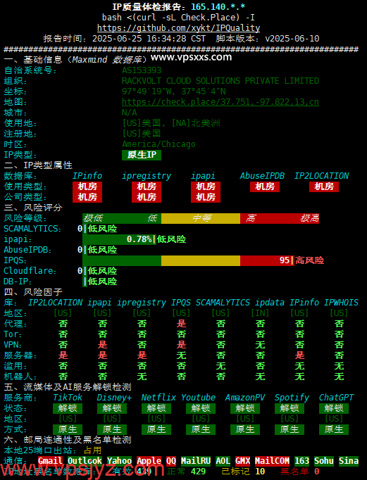 DigiRDP美国洛杉矶VPS IP质量体检报告