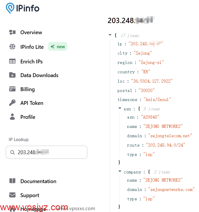 LOCVPS韩国双ISP原生IP VPS ipinfo.io是否住宅IP检测
