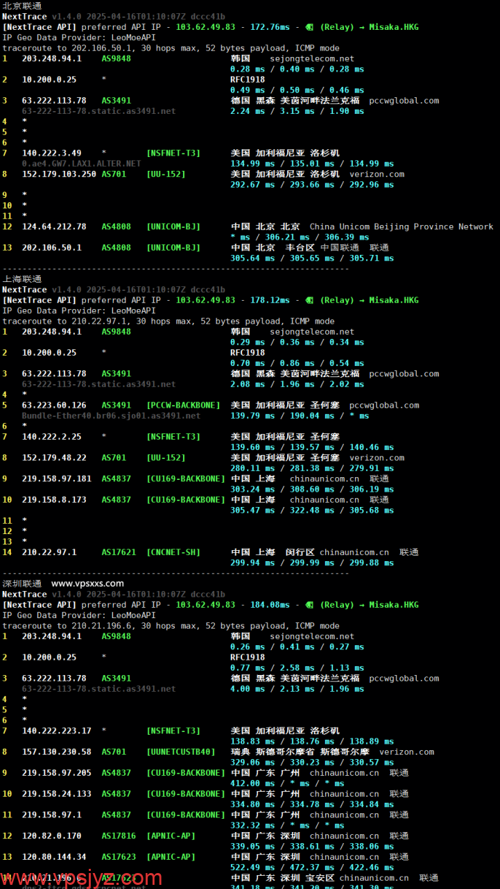 LOCVPS韩国双ISP原生IP VPS联通回程路由