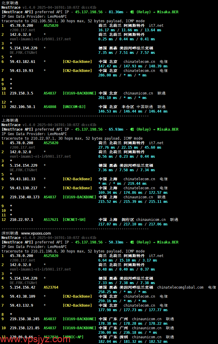 搬瓦工荷兰ECOMMERCE VPS联通回程路由