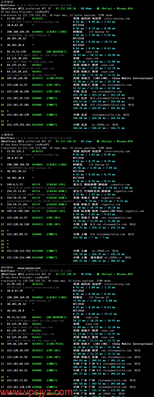 RackNerd爱尔兰VPS移动回程路由