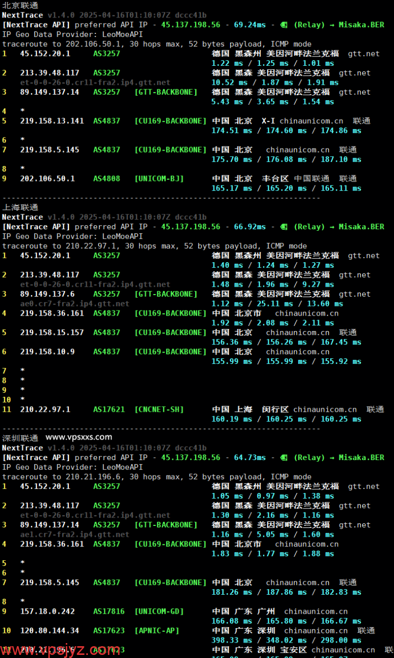 丽萨主机德国住宅IP VDS联通回程路由