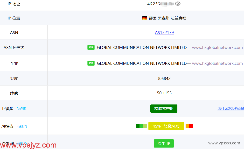 IPRaft德国双ISP VPS ping0.cc是否家宽IP检测