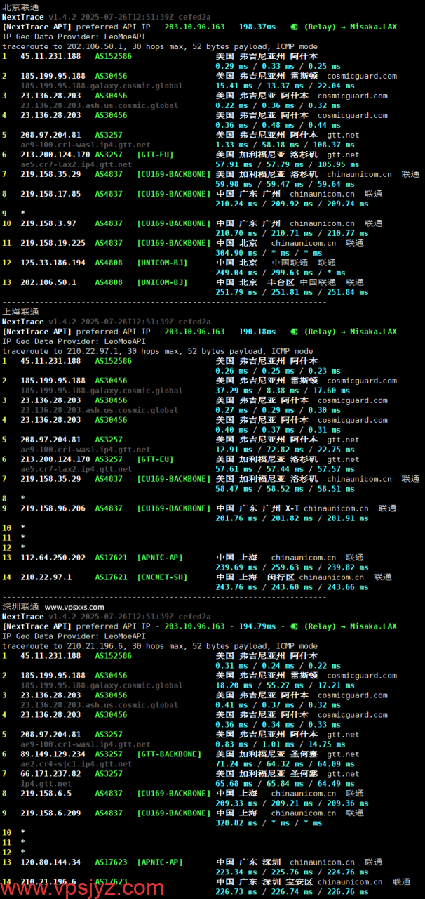 Kuroit美国斯波坎VPS联通回程路由