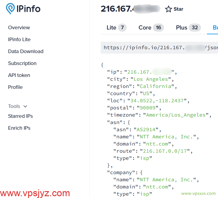 六六云美西NTT原生双ISP VPS ipinfo.io是否住宅IP检测