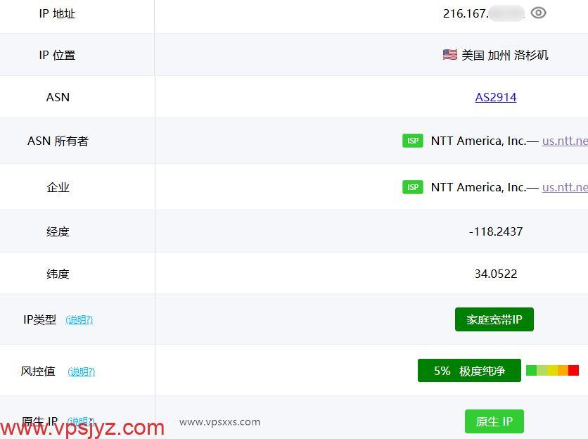 六六云美西NTT原生双ISP VPS ping0.cc是否家宽IP检测