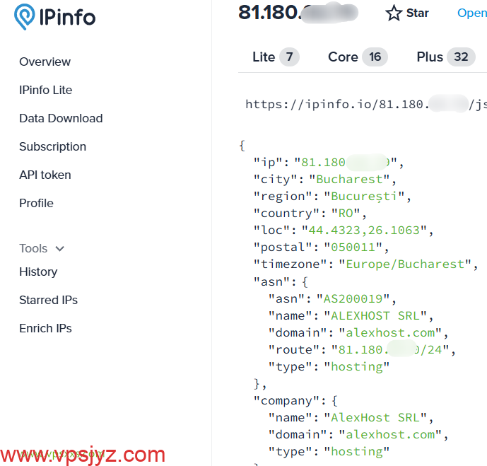 AlexHost罗马尼亚VPS ipinfo.io是否住宅IP检测