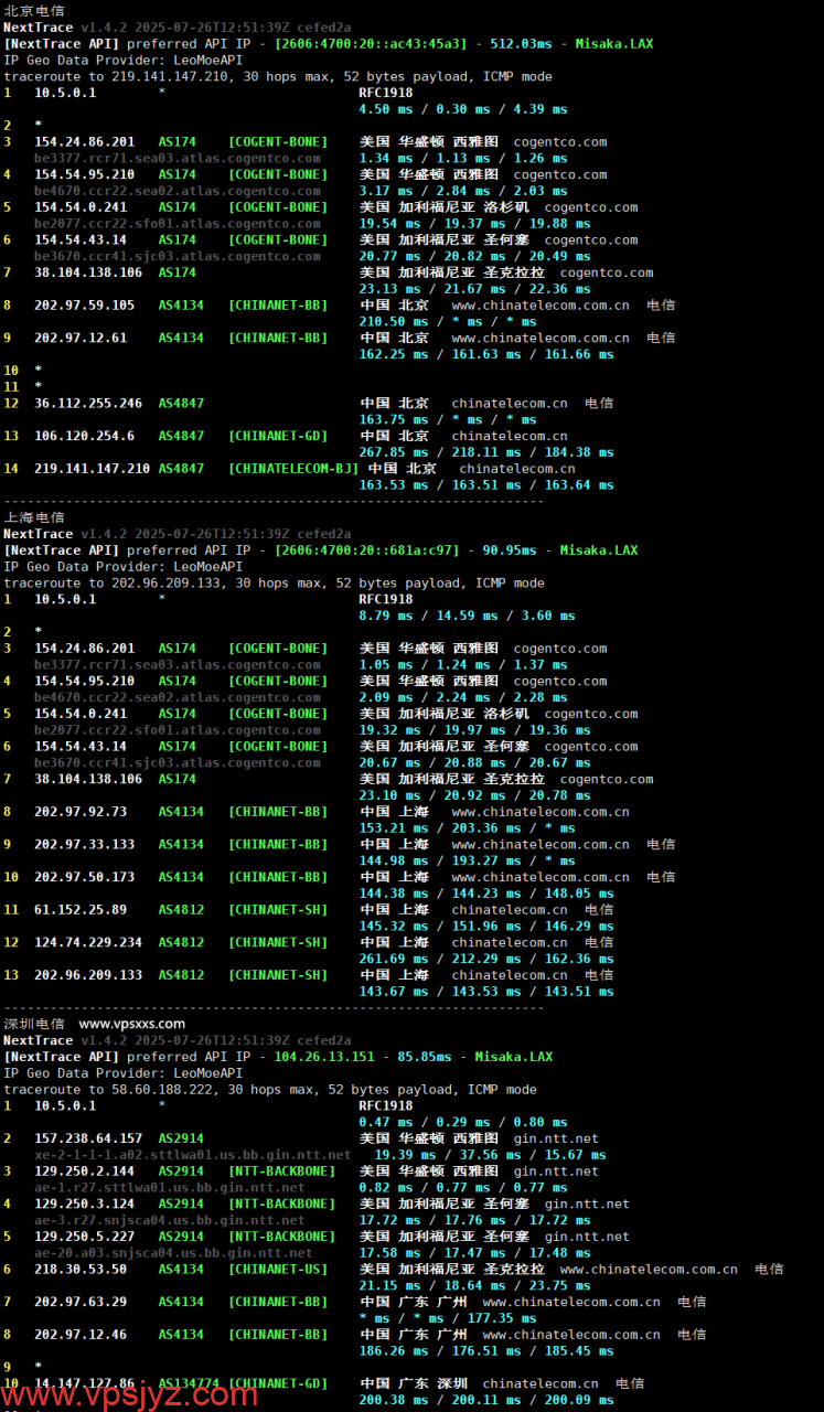 Hostwinds美国西雅图VPS电信回程路由