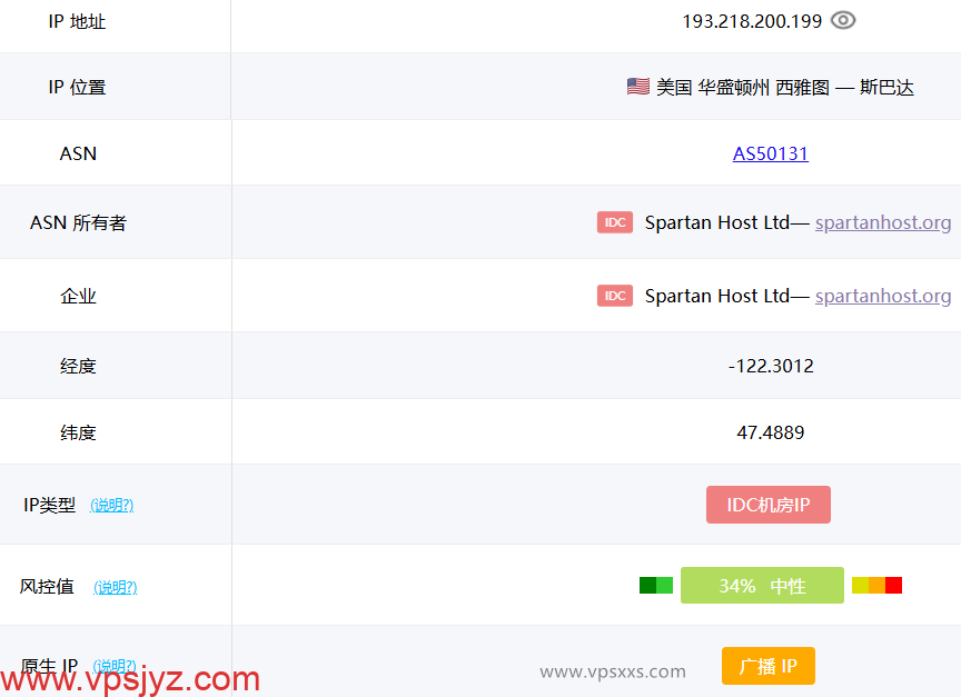 Tudcloud美国西雅图Premium VPS ping0.cc是否家庭IP检测