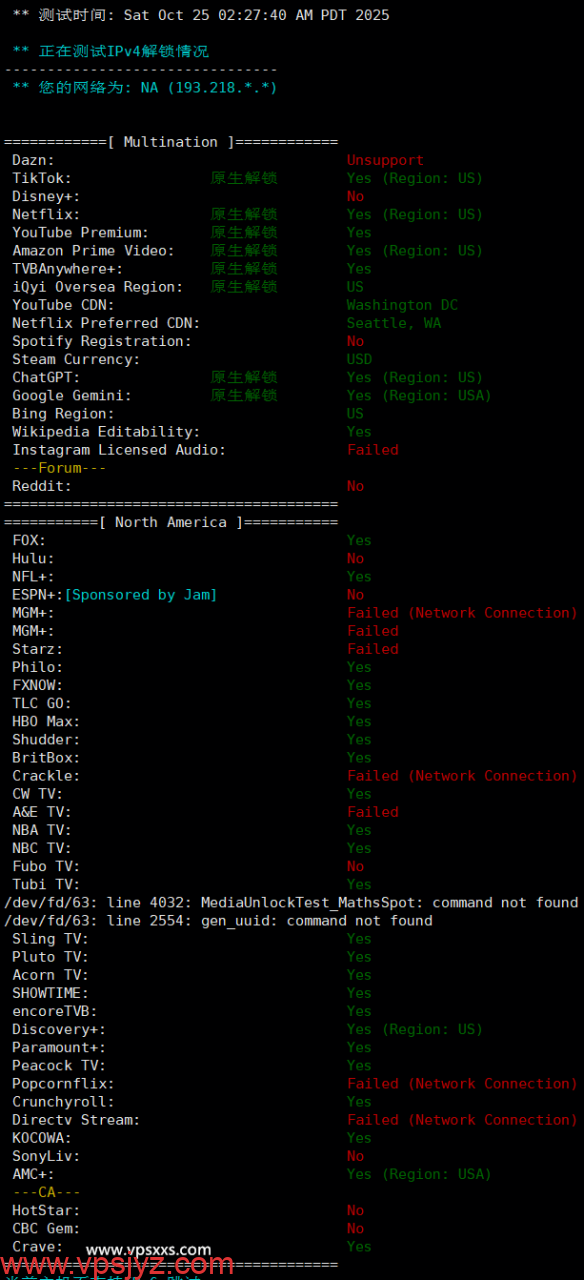 Tudcloud美国西雅图Premium VPS流媒体解锁能力测试