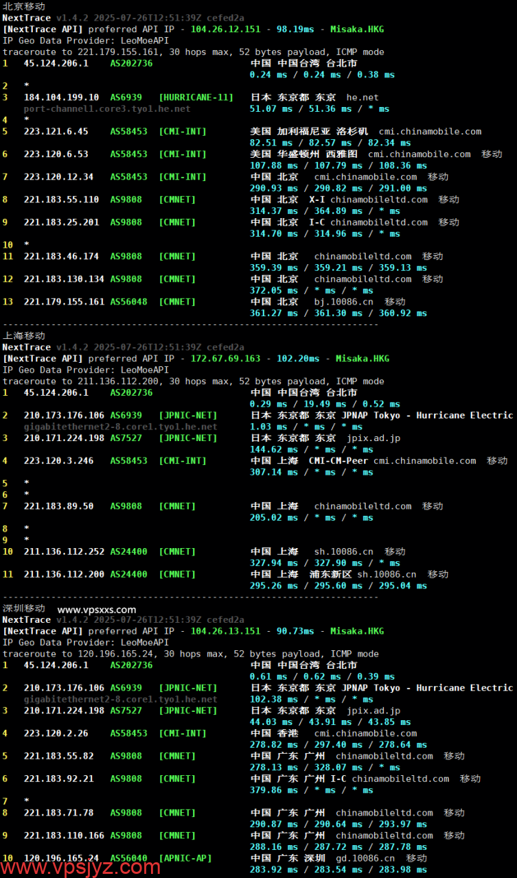 荫云日本双ISP VPS移动回程路由