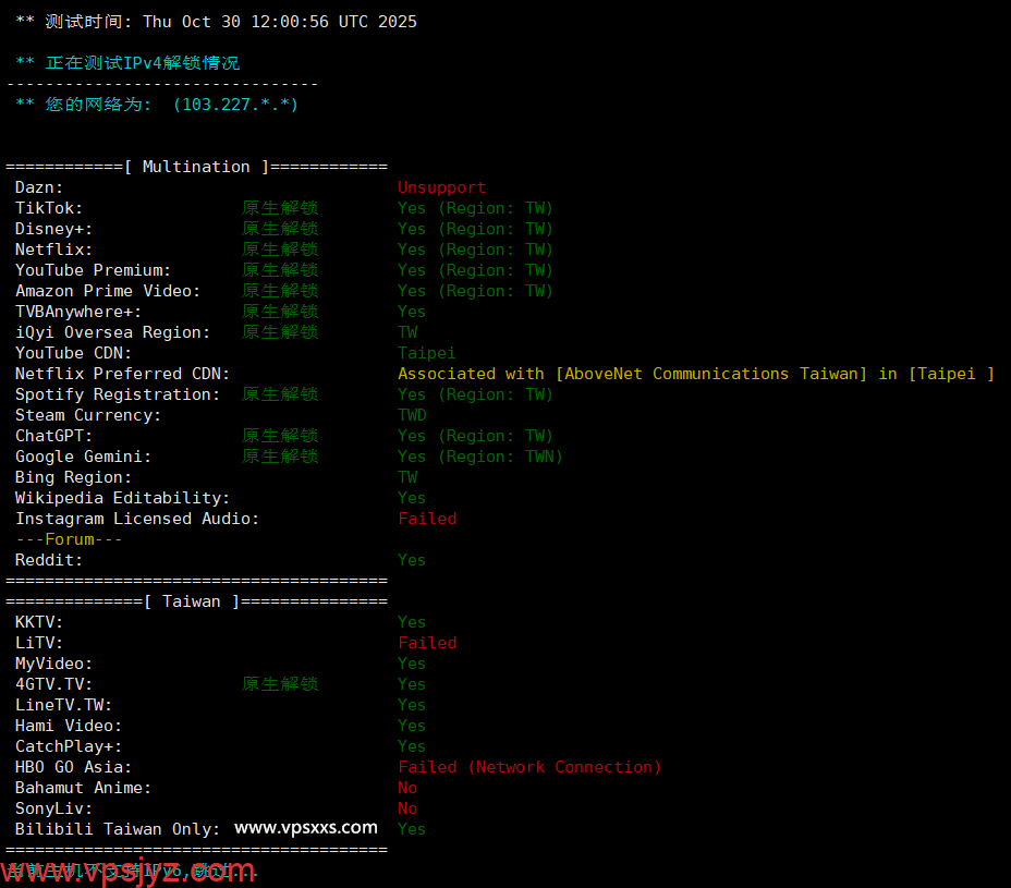 丽萨主机台湾VPS流媒体解锁能力测试