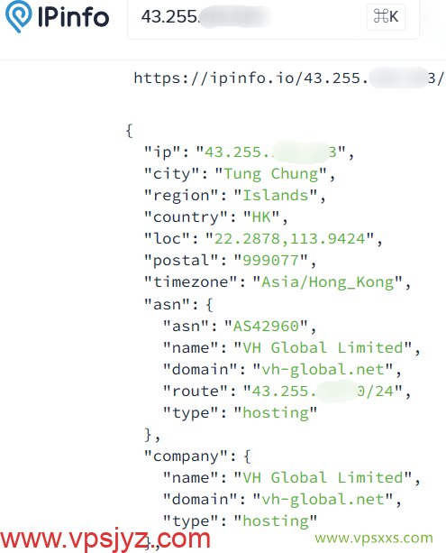 吉云香港CMI VPS ipinfo.io是否住宅IP检测