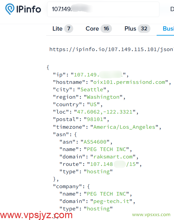 RAKsmart美国西雅图大陆优化VIP VPS ipinfo.io是否住宅IP检测