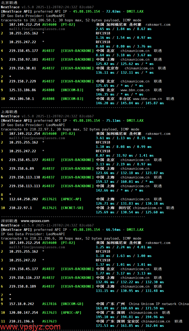 RAKsmart美国西雅图大陆优化VIP VPS联通回程路由