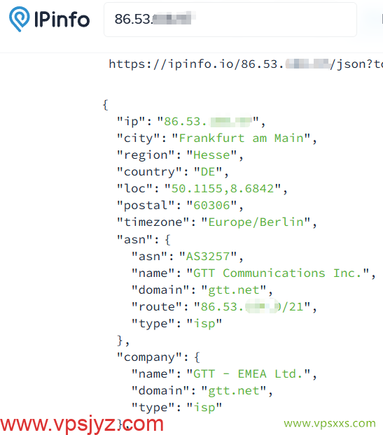 六六云德国原生IP VPS ipinfo.io是否住宅IP检测