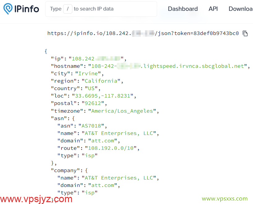 AaITR美国ATT静态家宽VPS ipinfo.io是否住宅IP检测