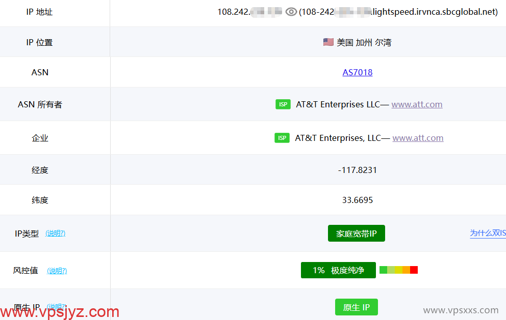 AaITR美国ATT静态家宽VPS ping0.cc是否家庭IP检测