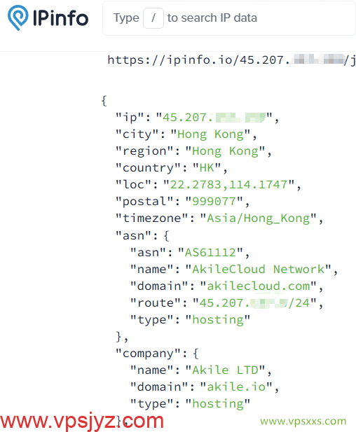 AkileCloud香港HKLite VPS ipinfo.io是否住宅IP检测