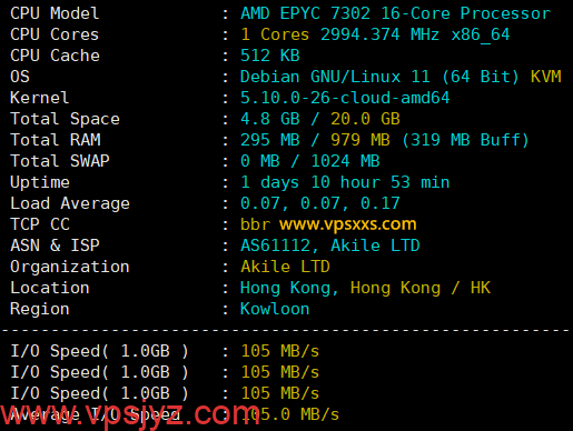 AkileCloud香港HKLite VPS硬件测试