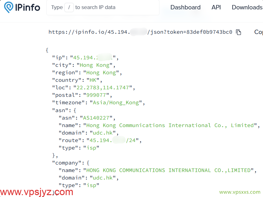 Jtti香港轻量云服务器ipinfo.io是否住宅IP检测