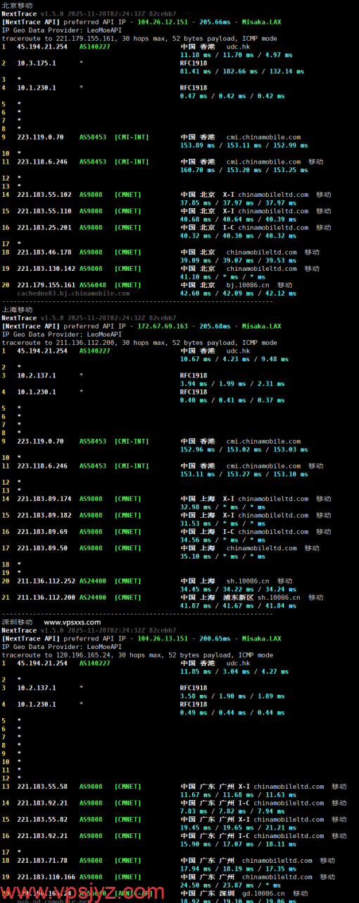 Jtti香港轻量云服务器移动回程路由