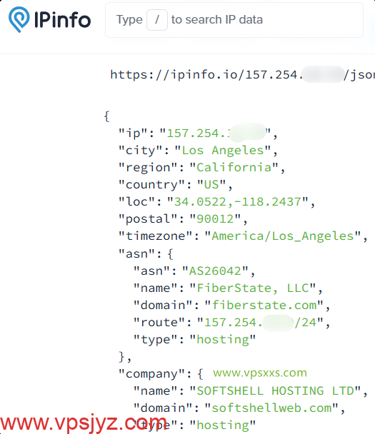 SoftShellWeb美国洛杉矶AMD Ryzen 9 9950X VPS ipinfo.io是否住宅IP检测