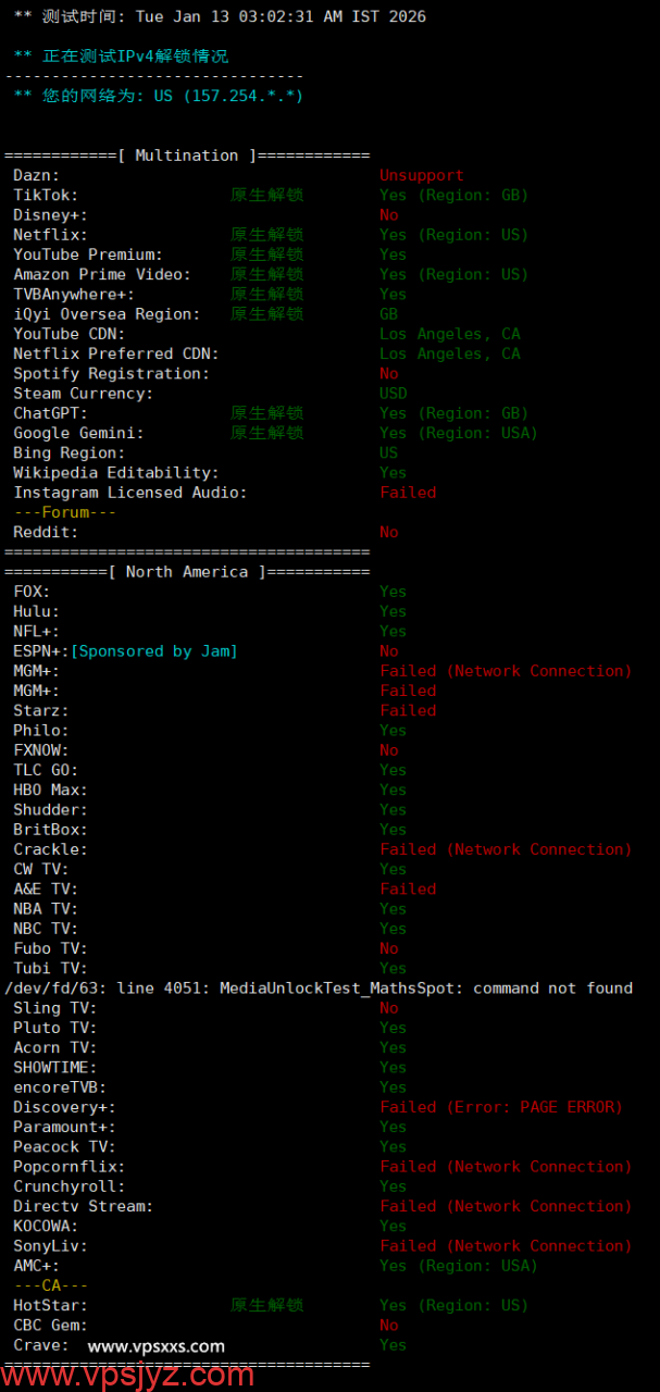 SoftShellWeb美国洛杉矶AMD Ryzen 9 9950X VPS流媒体解锁能力测试