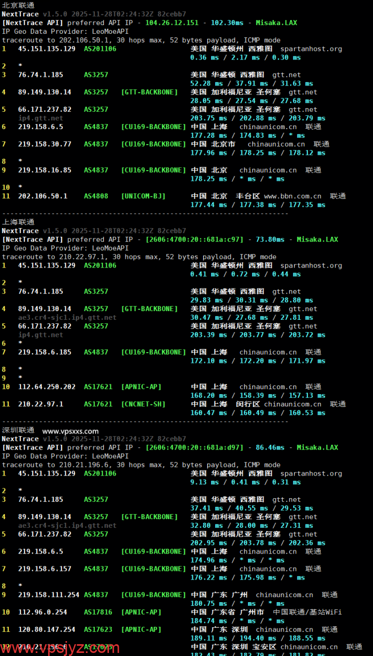 Tudcloud美国西雅图VPS联通回程路由