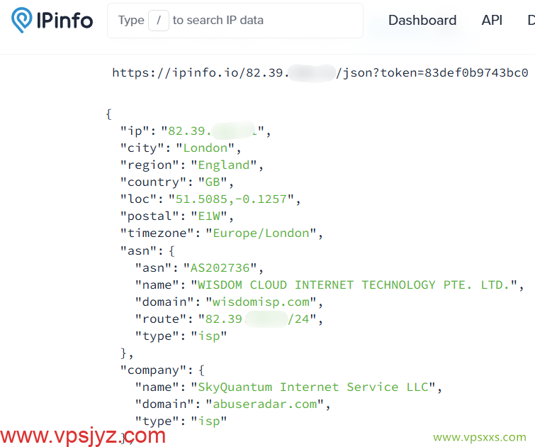 荫云英国双ISP VPS ipinfo.io是否住宅IP检测