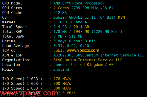 荫云英国双ISP VPS硬件测试