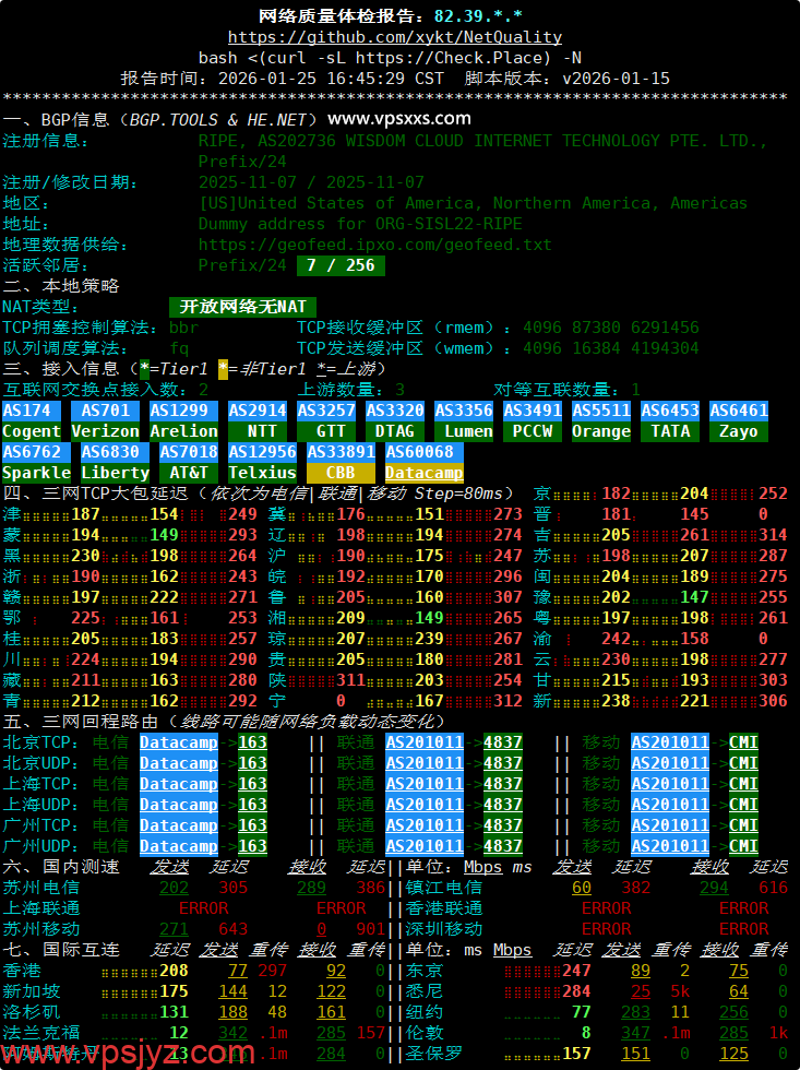 荫云英国双ISP VPS网络质量体检报告