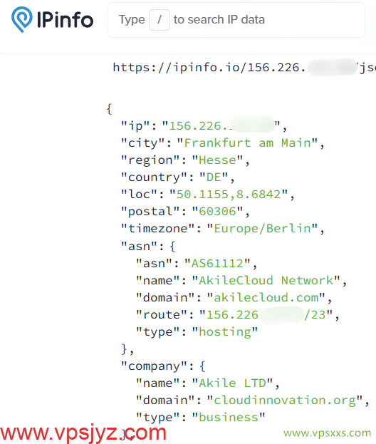 AkileCloud德国BGP VPS ipinfo.io是否住宅IP检测