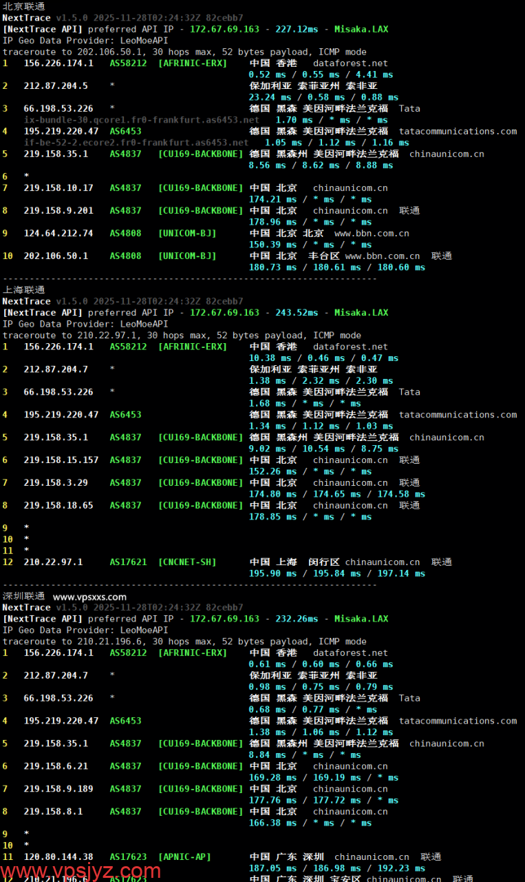 AkileCloud德国BGP VPS联通回程路由