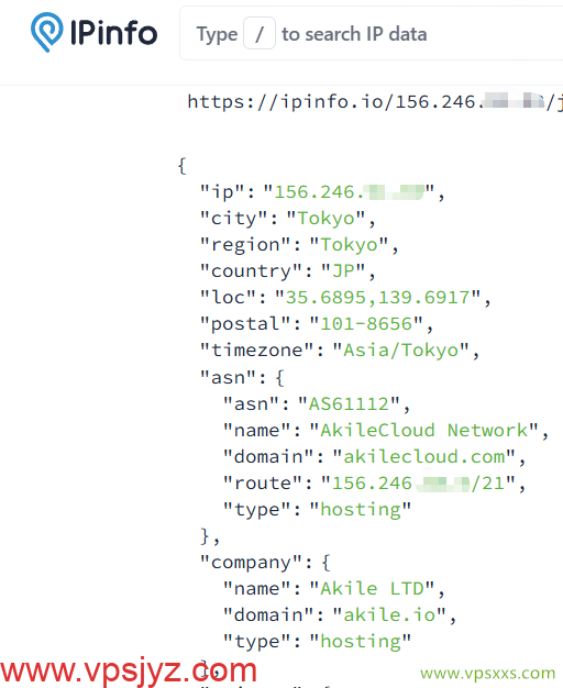 AkileCloud日本JPHyper VPS ipinfo.io是否住宅IP检测
