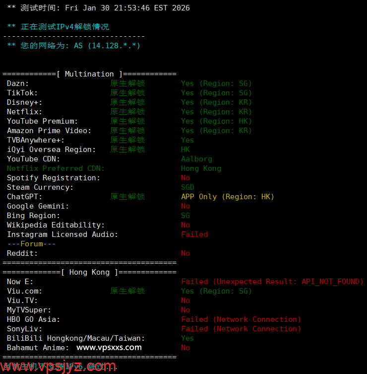 Tudcloud香港Premium VPS流媒体解锁能力测试