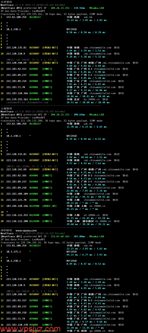 华纳云香港轻量云服务器移动回程路由